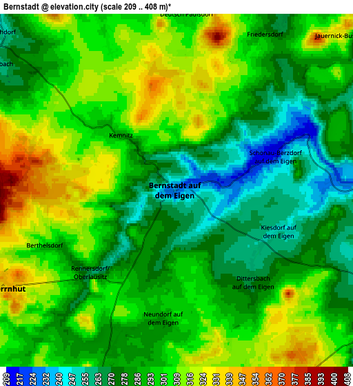 Zoom OUT 2x Bernstadt, Germany elevation map