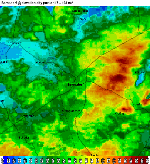 Zoom OUT 2x Bernsdorf, Germany elevation map