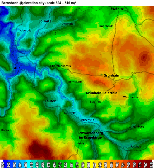 Zoom OUT 2x Bernsbach, Germany elevation map