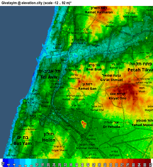 Zoom OUT 2x Givatayim, Israel elevation map