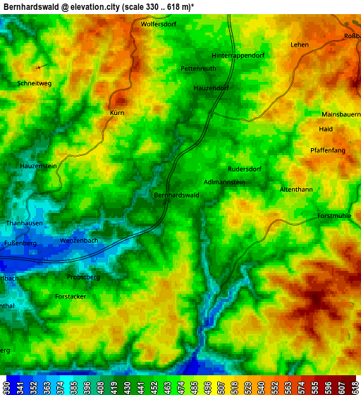 Zoom OUT 2x Bernhardswald, Germany elevation map