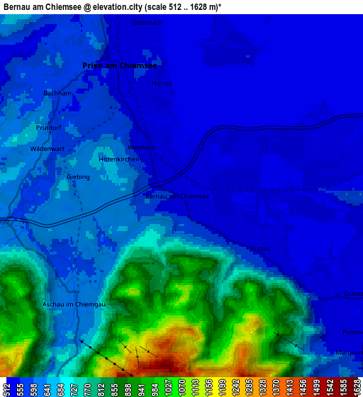 Zoom OUT 2x Bernau am Chiemsee, Germany elevation map