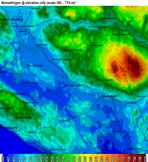 Zoom OUT 2x Bermatingen, Germany elevation map