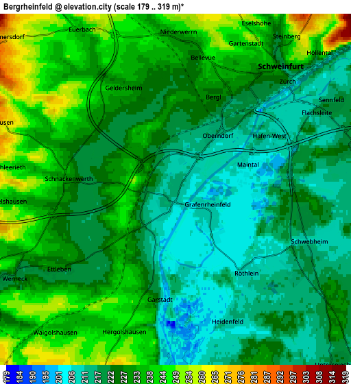Zoom OUT 2x Bergrheinfeld, Germany elevation map