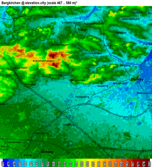 Zoom OUT 2x Bergkirchen, Germany elevation map