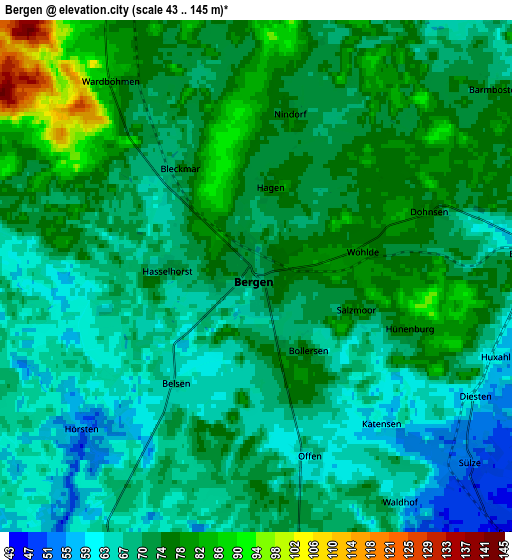 Zoom OUT 2x Bergen, Germany elevation map