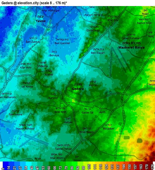 Zoom OUT 2x Gedera, Israel elevation map