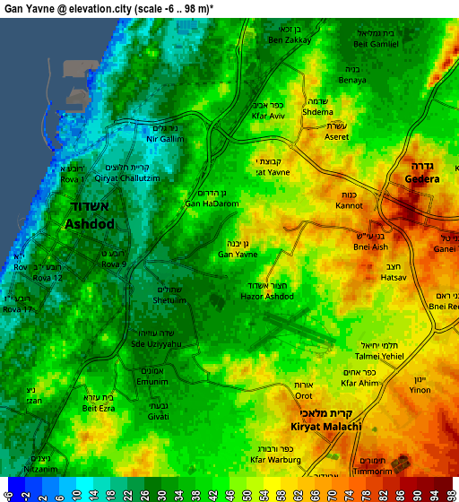 Zoom OUT 2x Gan Yavne, Israel elevation map