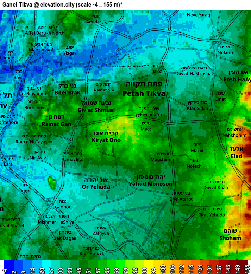 Zoom OUT 2x Ganei Tikva, Israel elevation map