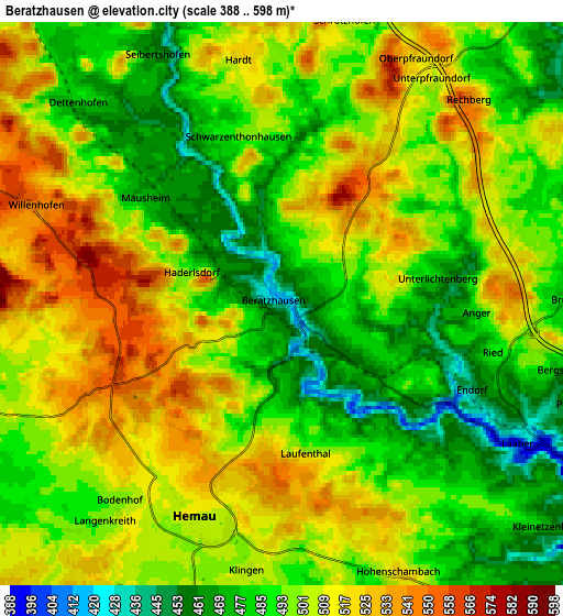 Zoom OUT 2x Beratzhausen, Germany elevation map