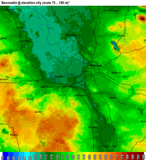 Zoom OUT 2x Bennewitz, Germany elevation map