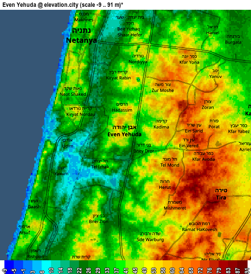 Zoom OUT 2x Even Yehuda, Israel elevation map