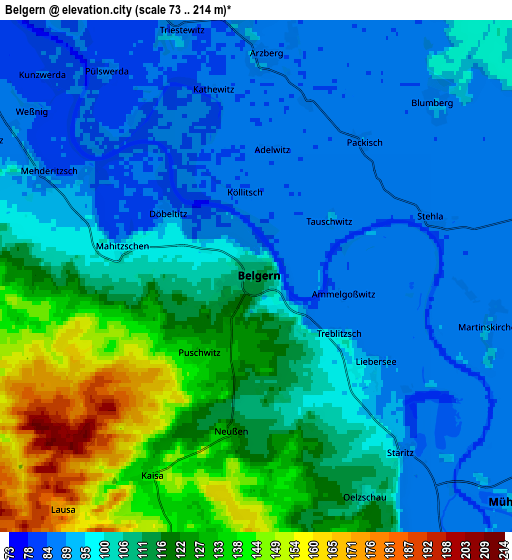 Zoom OUT 2x Belgern, Germany elevation map