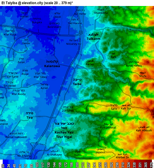 Zoom OUT 2x Eṭ Ṭaiyiba, Israel elevation map