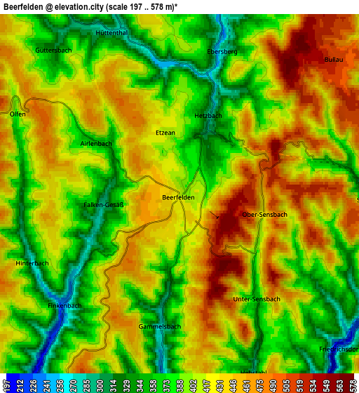 Zoom OUT 2x Beerfelden, Germany elevation map