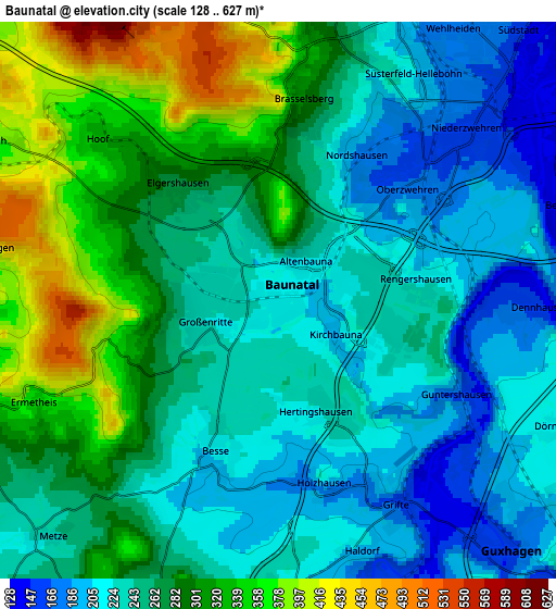 Zoom OUT 2x Baunatal, Germany elevation map