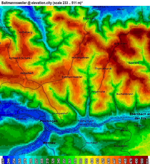 Zoom OUT 2x Baltmannsweiler, Germany elevation map