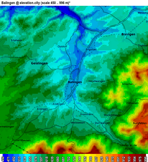 Zoom OUT 2x Balingen, Germany elevation map