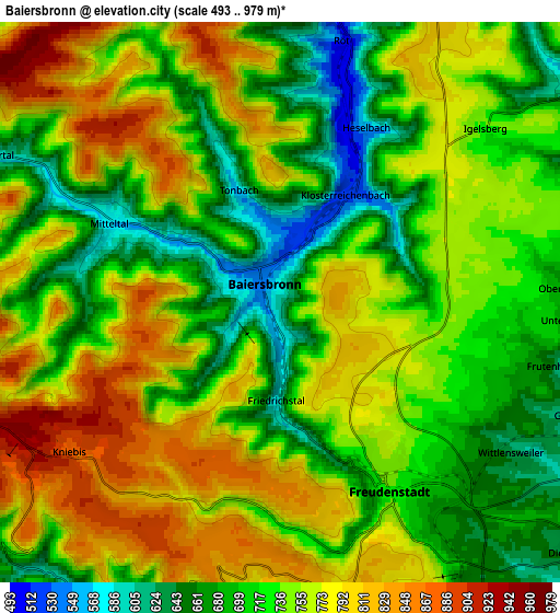 Zoom OUT 2x Baiersbronn, Germany elevation map