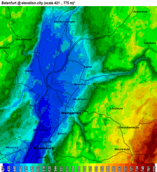Zoom OUT 2x Baienfurt, Germany elevation map