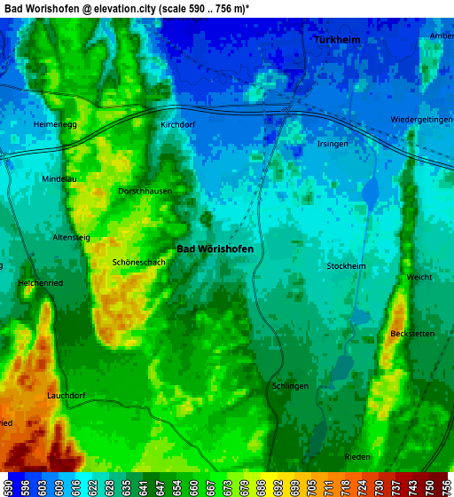 Zoom OUT 2x Bad Wörishofen, Germany elevation map