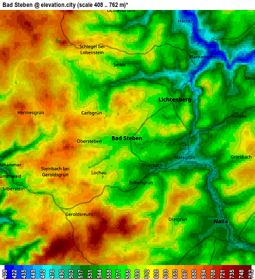 Zoom OUT 2x Bad Steben, Germany elevation map