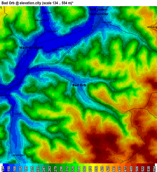 Zoom OUT 2x Bad Orb, Germany elevation map