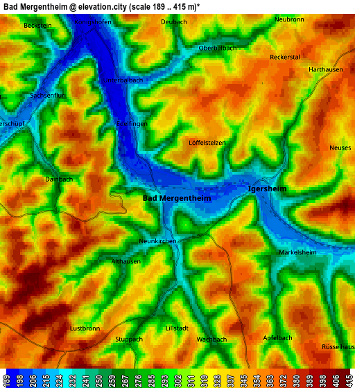 Zoom OUT 2x Bad Mergentheim, Germany elevation map