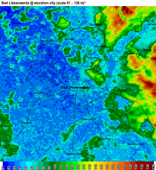 Zoom OUT 2x Bad Liebenwerda, Germany elevation map