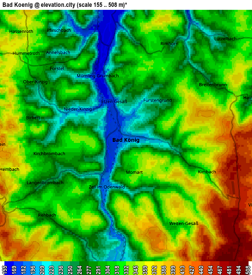 Zoom OUT 2x Bad König, Germany elevation map