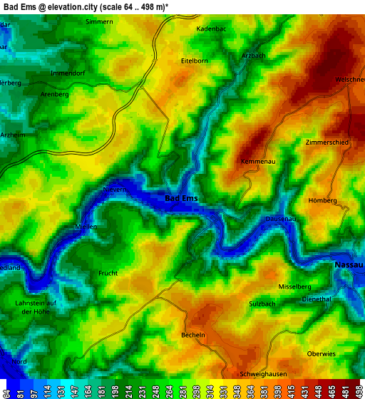 Zoom OUT 2x Bad Ems, Germany elevation map