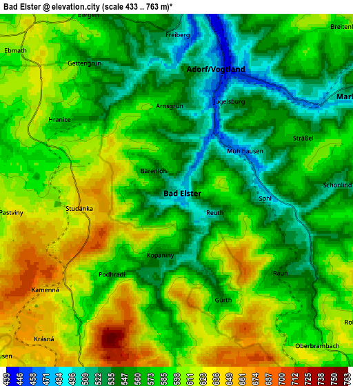 Zoom OUT 2x Bad Elster, Germany elevation map