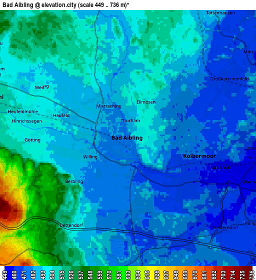 Zoom OUT 2x Bad Aibling, Germany elevation map