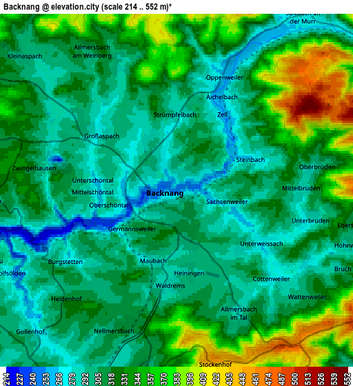 Zoom OUT 2x Backnang, Germany elevation map