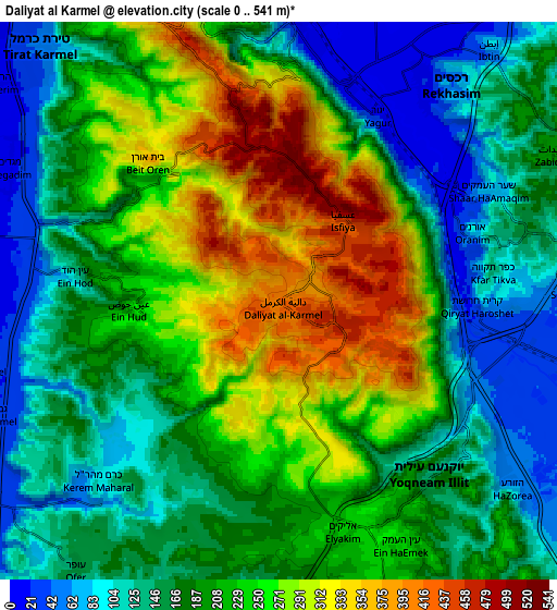 Zoom OUT 2x Daliyat al Karmel, Israel elevation map