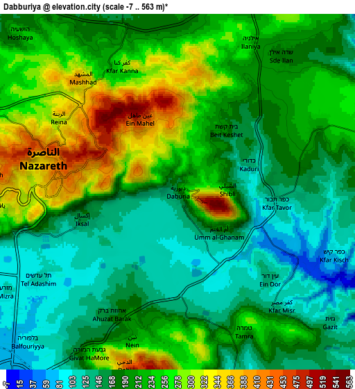 Zoom OUT 2x Dabbūrīya, Israel elevation map