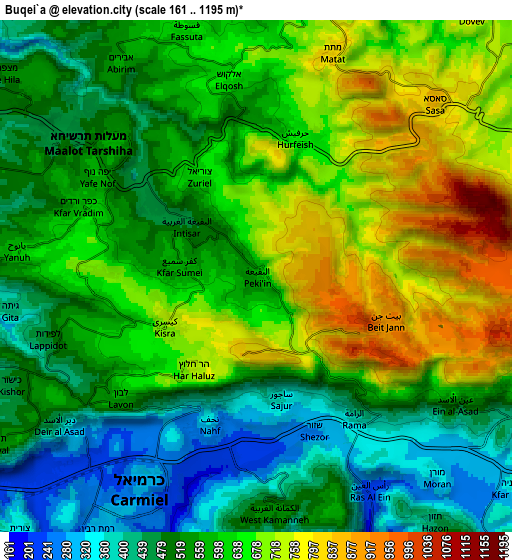 Zoom OUT 2x Buqei‘a, Israel elevation map