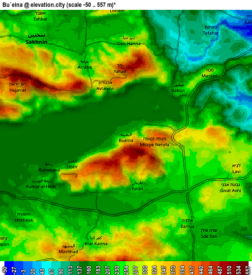 Zoom OUT 2x Bu‘eina, Israel elevation map