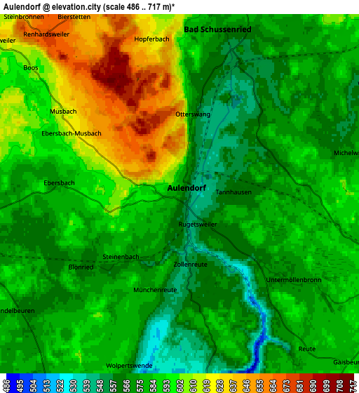 Zoom OUT 2x Aulendorf, Germany elevation map