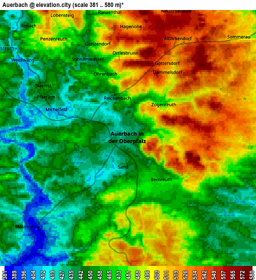 Zoom OUT 2x Auerbach, Germany elevation map