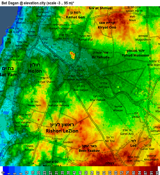 Zoom OUT 2x Bet Dagan, Israel elevation map