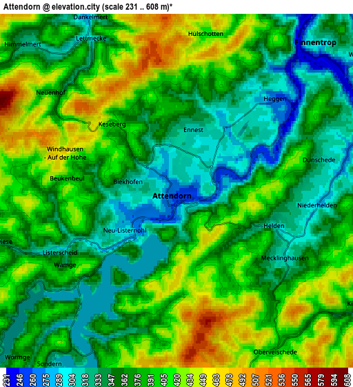 Zoom OUT 2x Attendorn, Germany elevation map