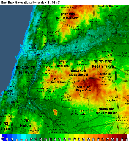 Zoom OUT 2x Bnei Brak, Israel elevation map