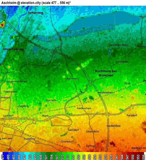 Zoom OUT 2x Aschheim, Germany elevation map