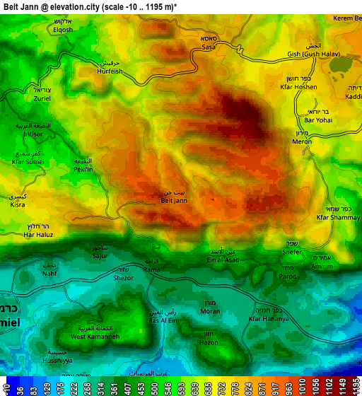 Zoom OUT 2x Beit Jann, Israel elevation map