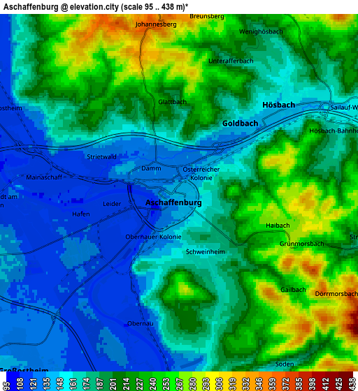 Zoom OUT 2x Aschaffenburg, Germany elevation map