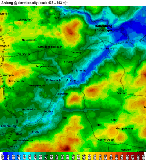 Zoom OUT 2x Arzberg, Germany elevation map