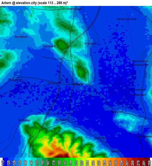 Zoom OUT 2x Artern, Germany elevation map