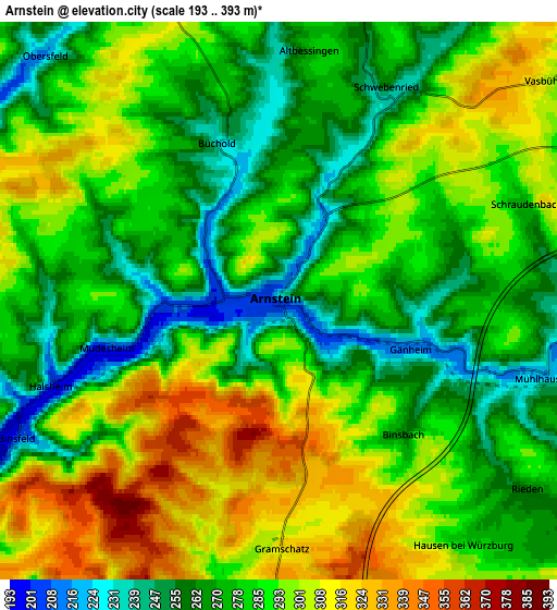 Zoom OUT 2x Arnstein, Germany elevation map