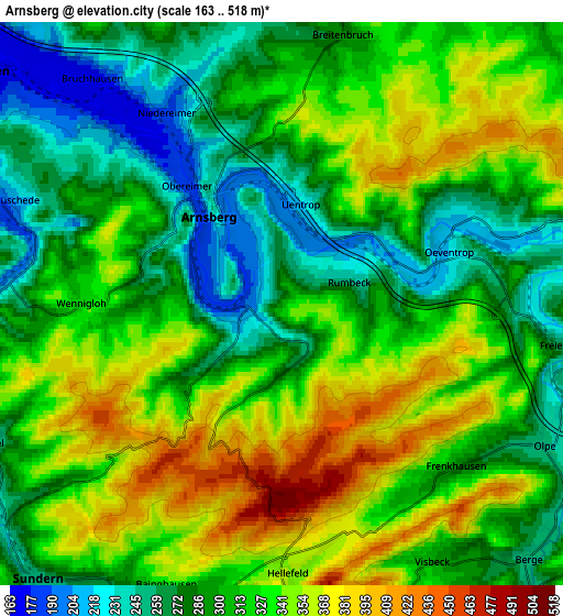 Zoom OUT 2x Arnsberg, Germany elevation map